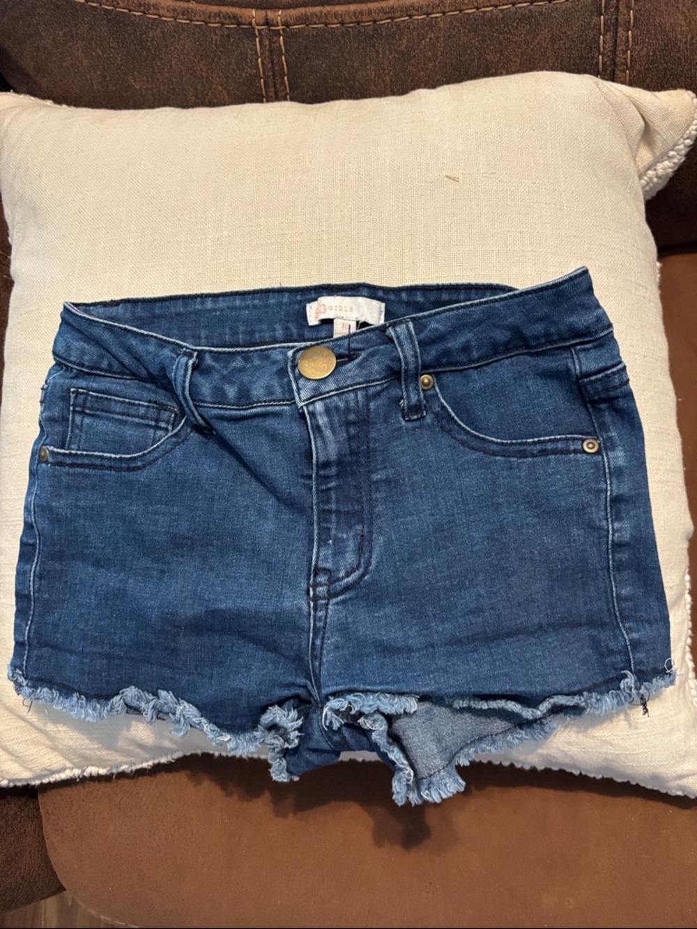 GB girls Dark Blue Denim Frayed-Hem Shorts